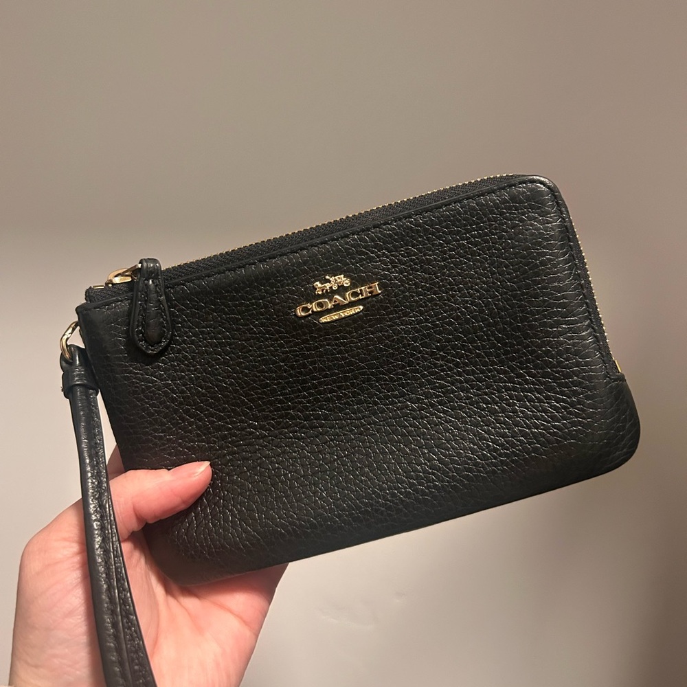 Coach Pebbled Leather Wristlet in Black